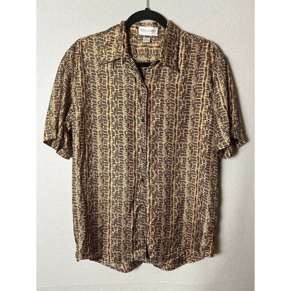 Vintage Women’s Blouse Top Silk‎ Abstract Artistic Short Sleeve Lightweight Sz S